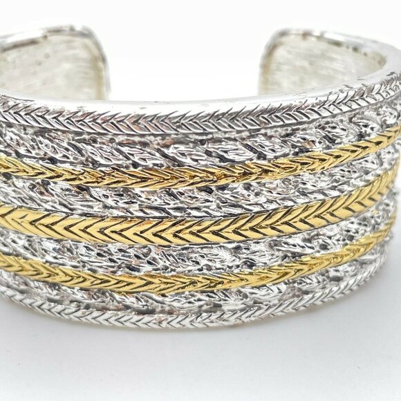 Vintage NAPIER Large Wide Cuff Silver and Gold toned Bracelet - Picture 2 of 5